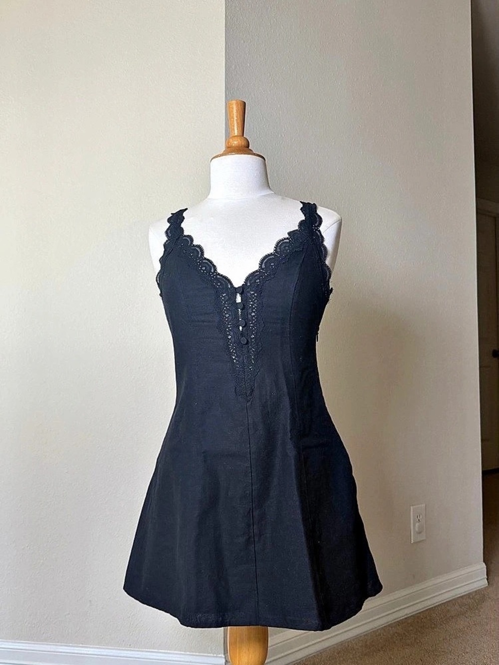 Abercrombie & Fitch Lace-Trim Pintuck Button-Through Easy Mini Dress Mini Dress